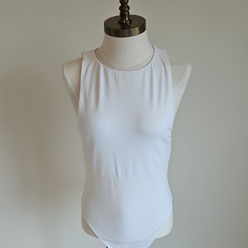 Babaton White Fitted Bodysuit Top